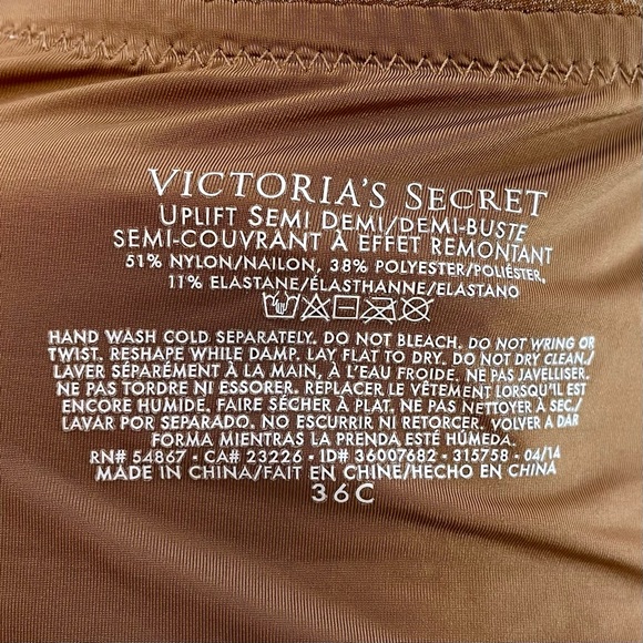 Victoria’s Secret Uplift Semi Demi Bra 36C Dark Suntan/Brown - Picture 3 of 6